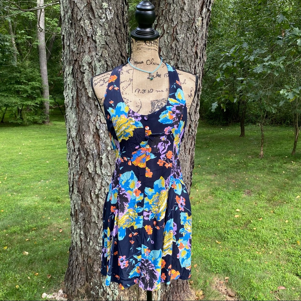 Motel Rocks Navy Floral Open Back Skater Dress